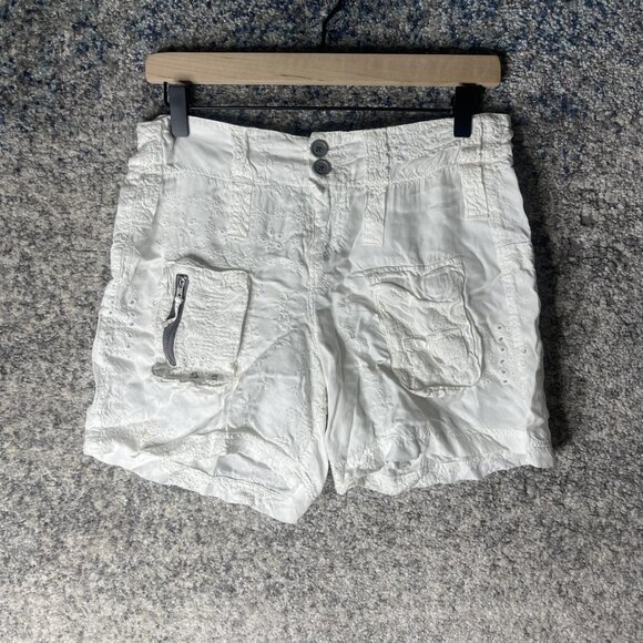 Johnny Was Shorts Womens 0 White Embroidered Eyelet Cargo Boho Festival Summer - Picture 1 of 8